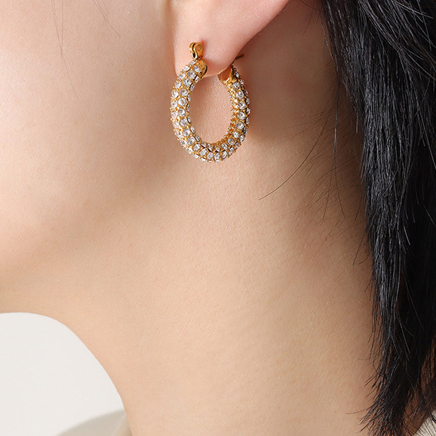 Round Pave Gold Hoops