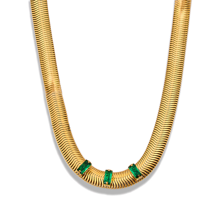 Herringbone Chain with Studded Emerald