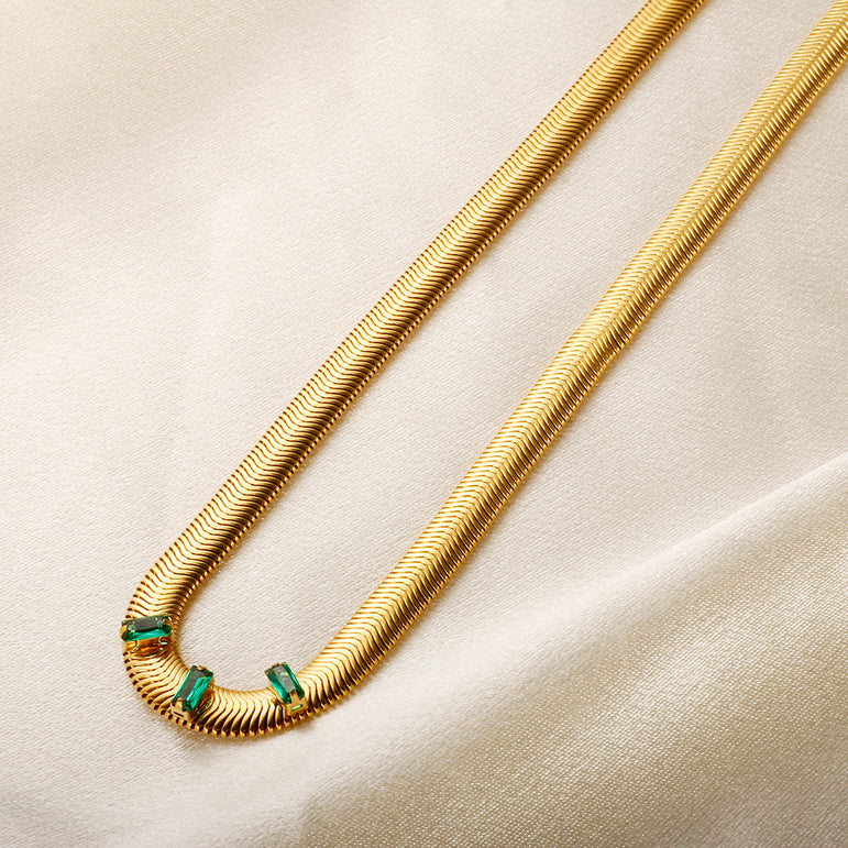 Herringbone Chain with Studded Emerald